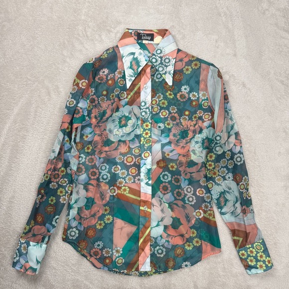 Tops - Vintage Tucci 80's Retro Sheer Longsleeve Blouse Womens 5/6 Multi-color Preowned